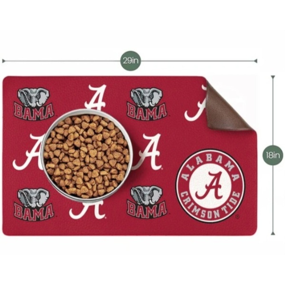 ShopInstaPets Alabama Crimson Tide Pet Food Mat 18x29 Bama NCAA Waterproof‎ Red